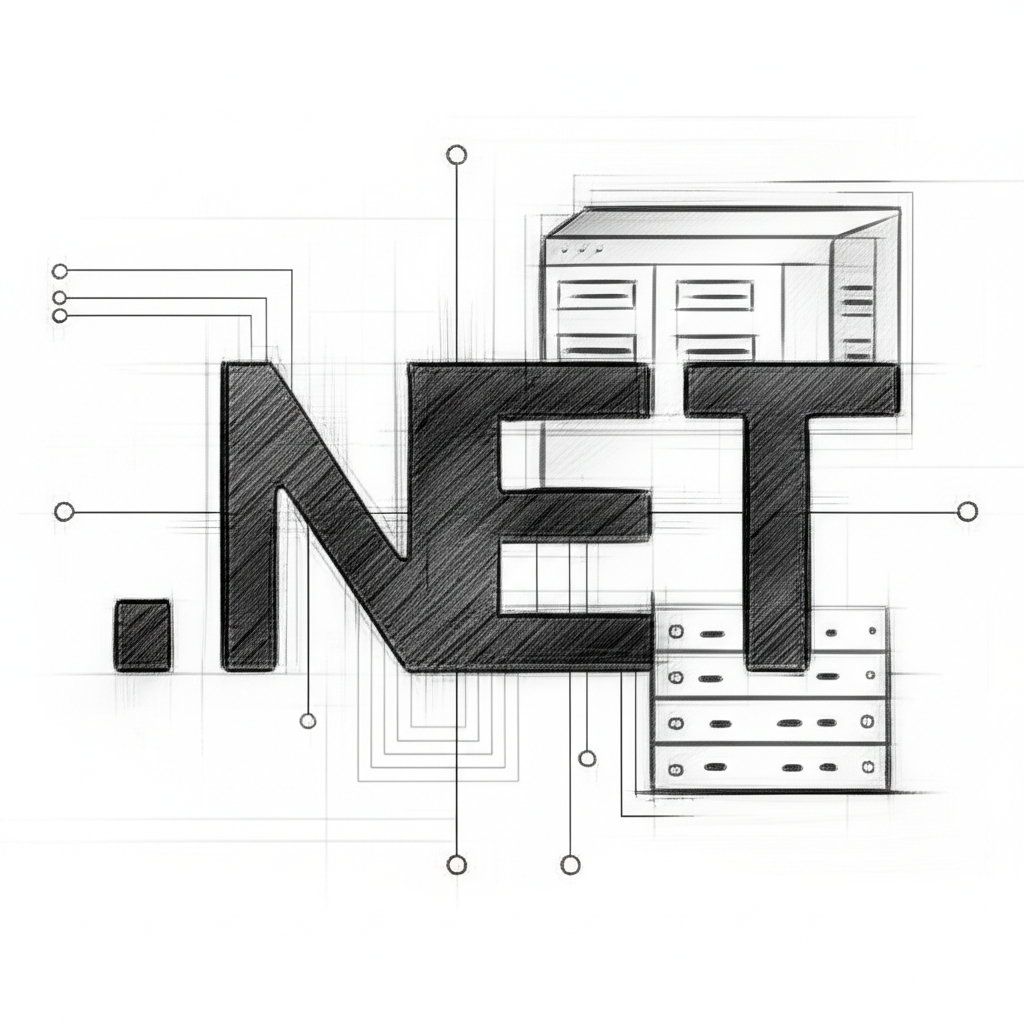 Hand-drawn sketch of .NET MCP server architecture with C# code elements